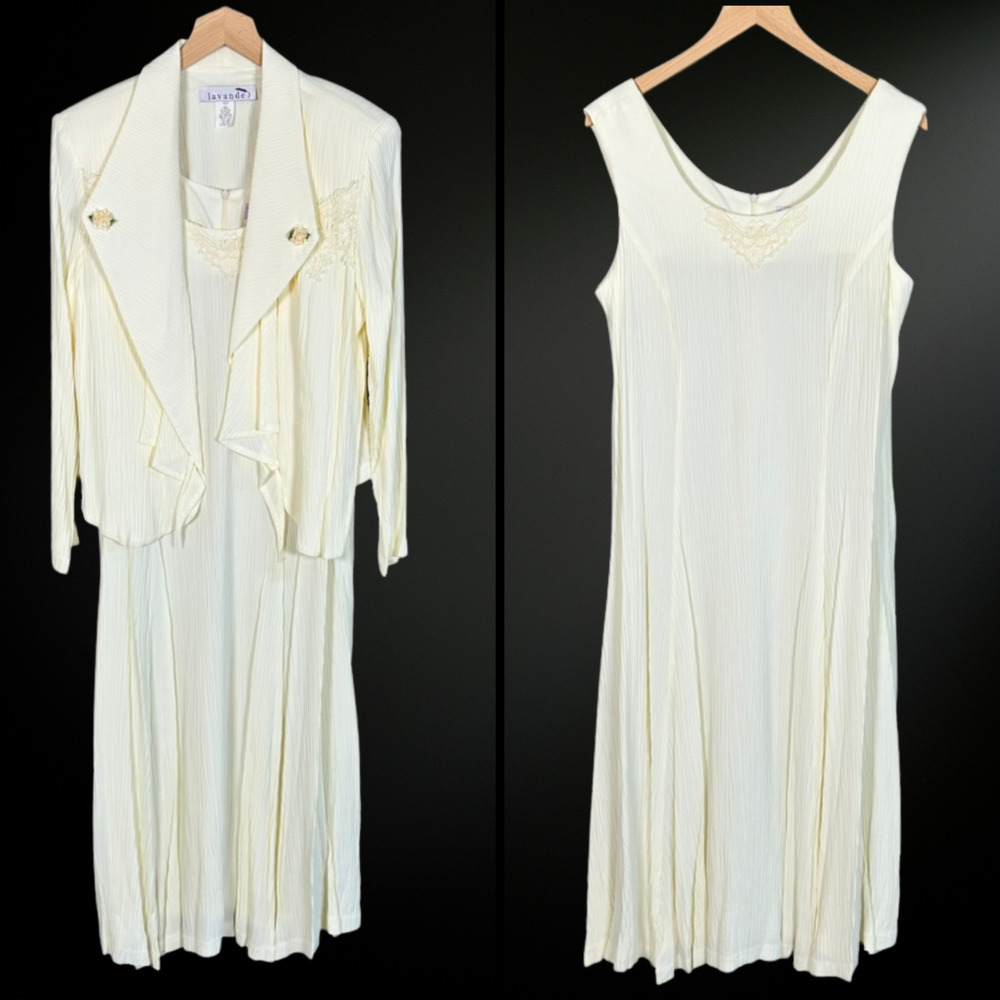 Vintage Lavende Womens Midi Dress & Jacket Size 14 Cottagecore‎ Modest Crinkle